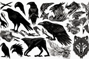 Dead, wolf, raven tattoo idea