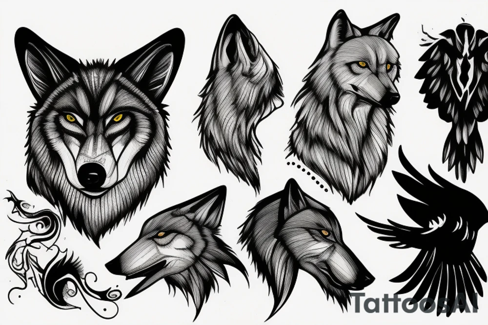 Dead, wolf, raven tattoo idea