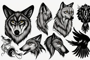 Dead, wolf, raven tattoo idea