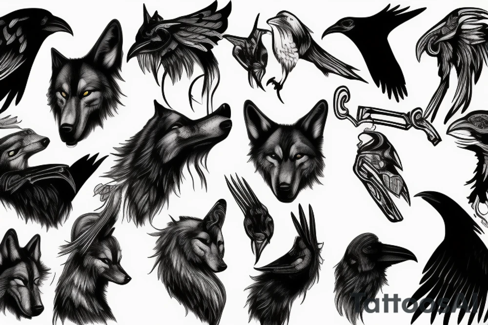 Dead, wolf, raven , dead tattoo idea