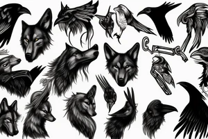 Dead, wolf, raven , dead tattoo idea