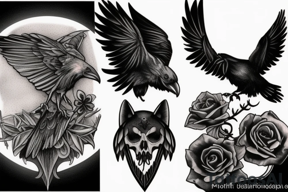 death, raven, wolf tattoo idea
