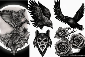 death, raven, wolf tattoo idea