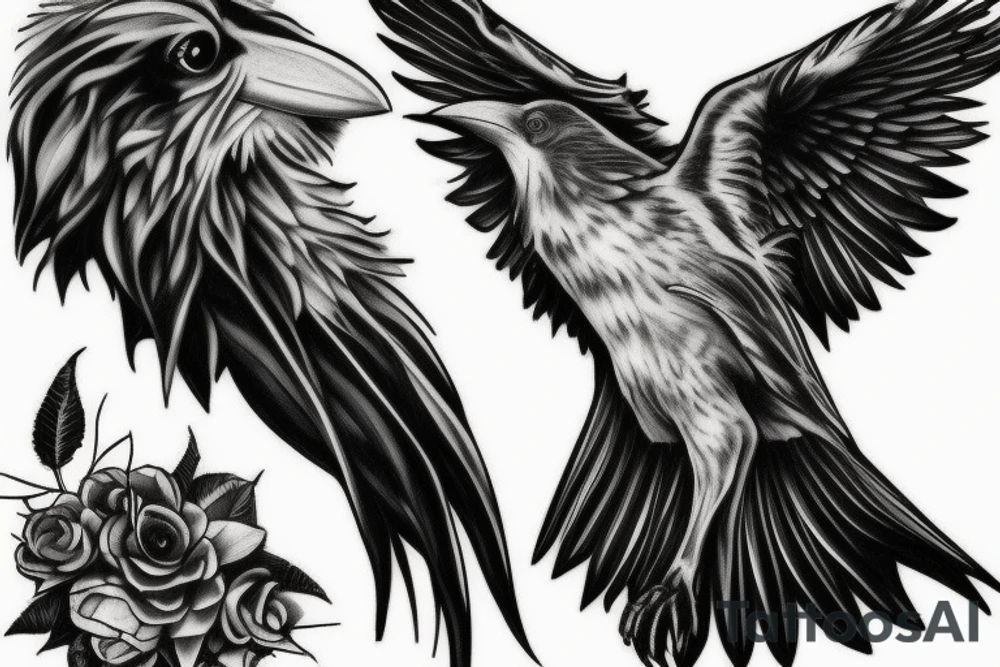 death, raven, wolf tattoo idea
