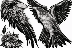 death, raven, wolf tattoo idea