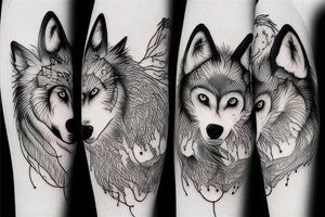 a wolf and a bear fighting blendid in ying yang theme tattoo idea