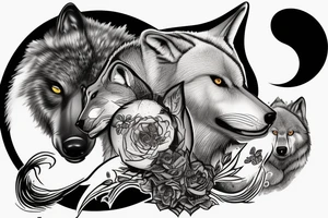 a wolf and a bear fighting blendid in ying yang theme tattoo idea