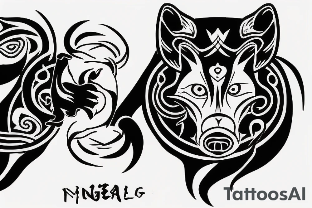 a black and a white wolf fighting in a ying yang symbol tattoo idea