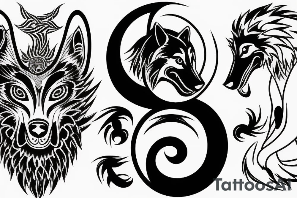 a black and a white wolf fighting in a ying yang symbol tattoo idea