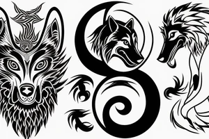 a black and a white wolf fighting in a ying yang symbol tattoo idea