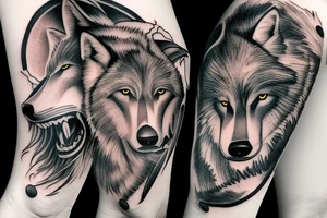 a black and a white wolf fighting in a ying yang symbol tattoo idea