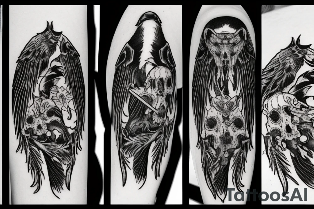 death with a scythe raven wolf tattoo idea