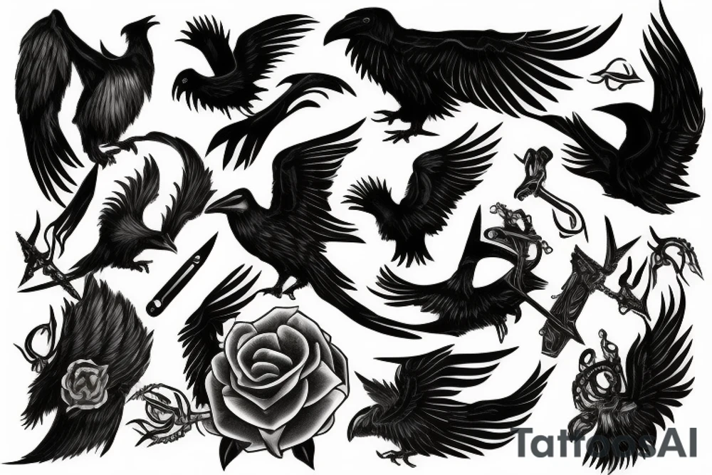 death with a scythe raven wolf tattoo idea