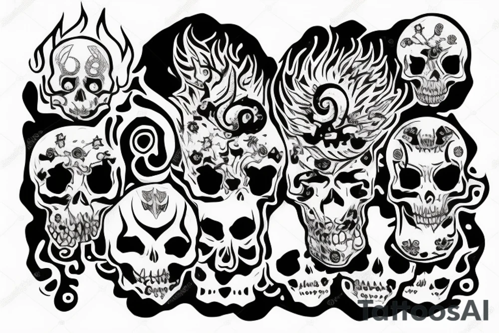 Skull with fire in the head tattoo idea