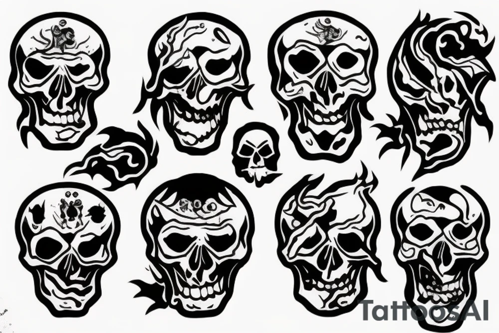 Skull with fire in the head tattoo idea