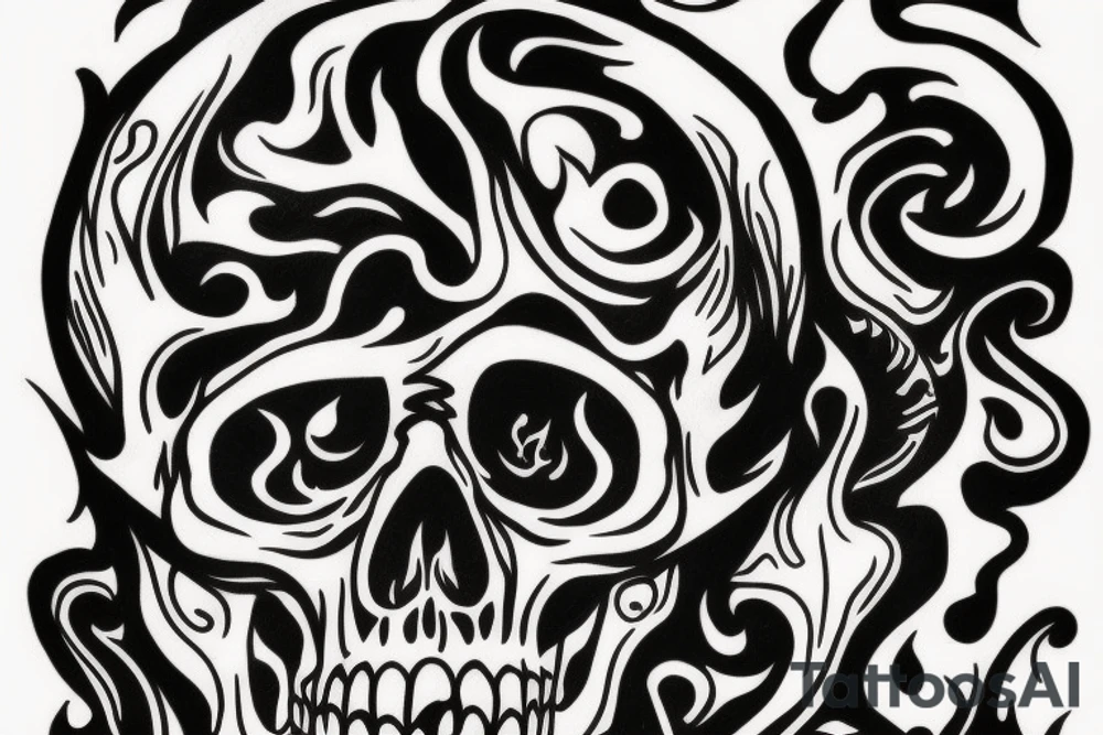 Skull with fire in the head tattoo idea