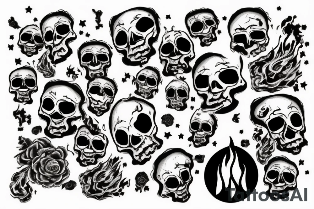 Skull with fire in the head tattoo idea