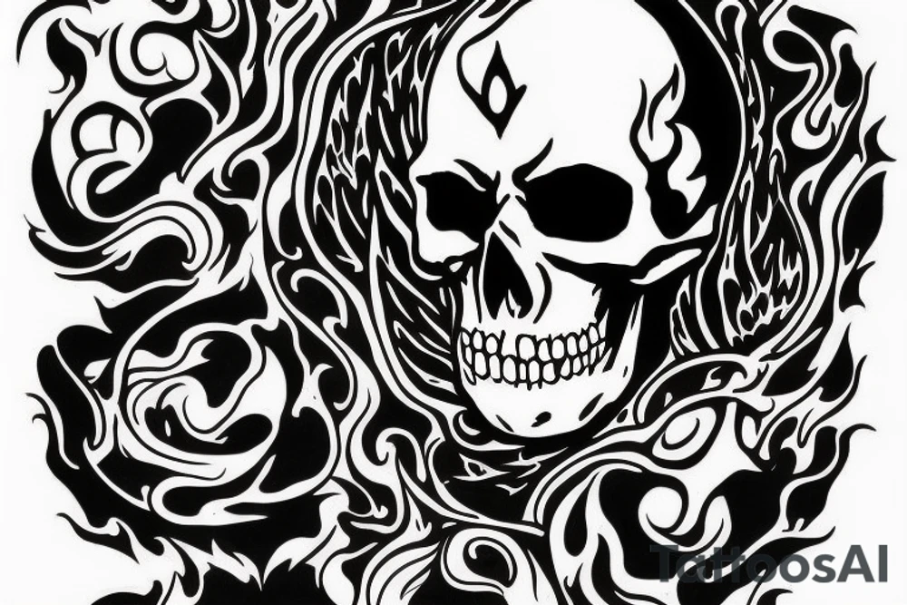 Skull with fire in the head tattoo idea