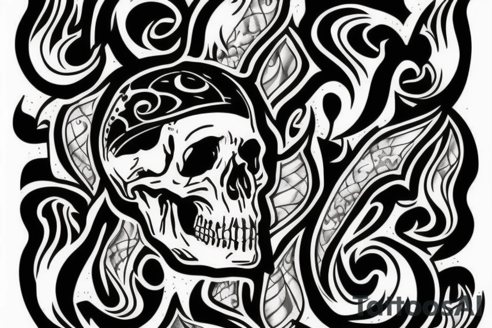 Skull with fire in the head tattoo idea