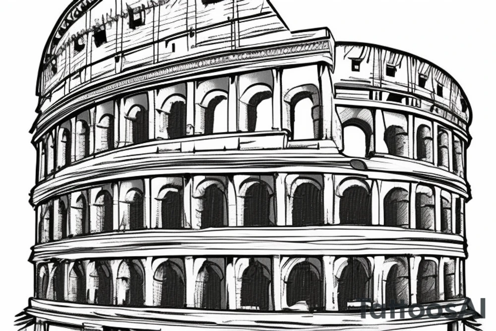 rome statue with colloseum and roses tattoo idea