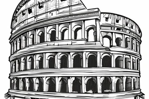 rome statue with colloseum and roses tattoo idea