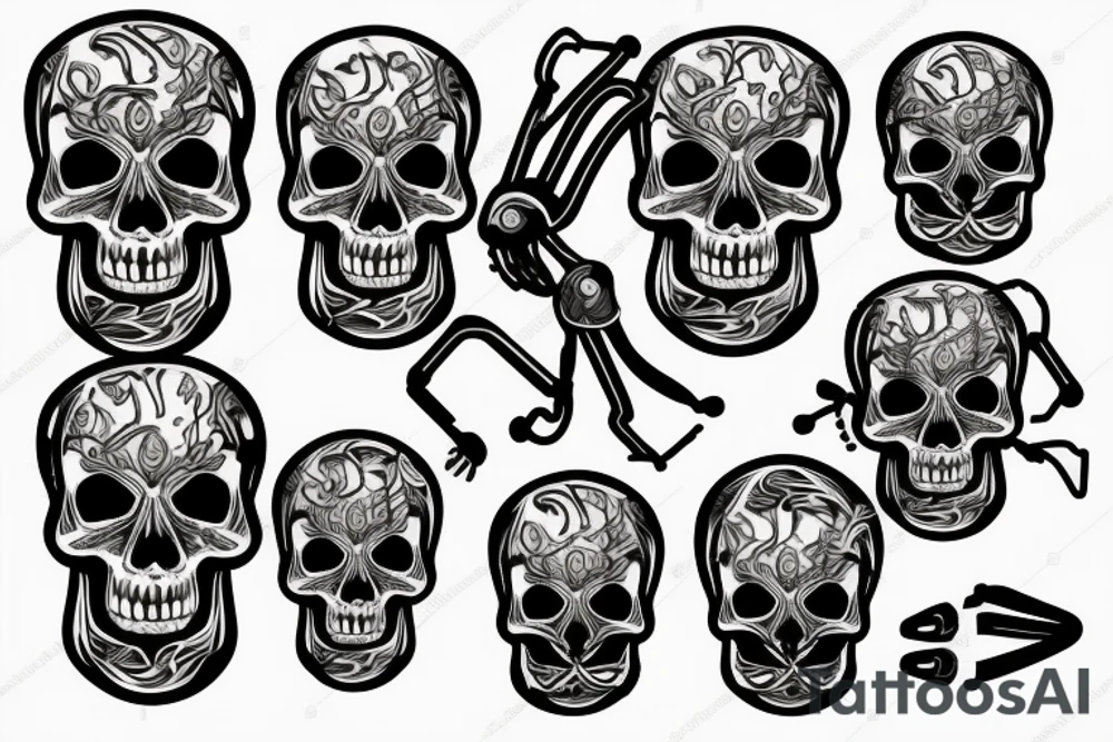 Skull in neon fire with mechanical parts tattoo idea