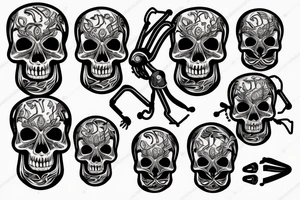 Skull in neon fire with mechanical parts tattoo idea