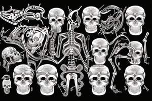 Skull in neon fire with mechanical parts tattoo idea
