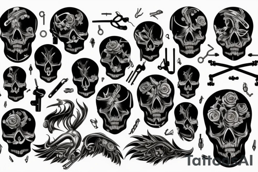 Skull in neon fire with mechanical parts tattoo idea Skull in neon fire with mechanical parts tattoo idea