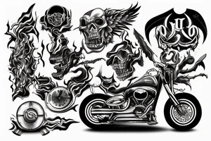 Skul in fire in biker style tattoo idea