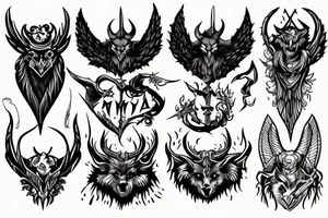 Sword, wolf, angel, horned devil,word M tattoo idea