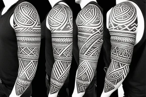 Polynesian tribal sleeve tattoo with the Nordic compass Vegvísir on the shoulder tattoo idea