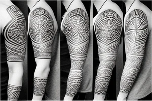 Polynesian tribal sleeve tattoo with the Nordic compass Vegvísir on the shoulder tattoo idea