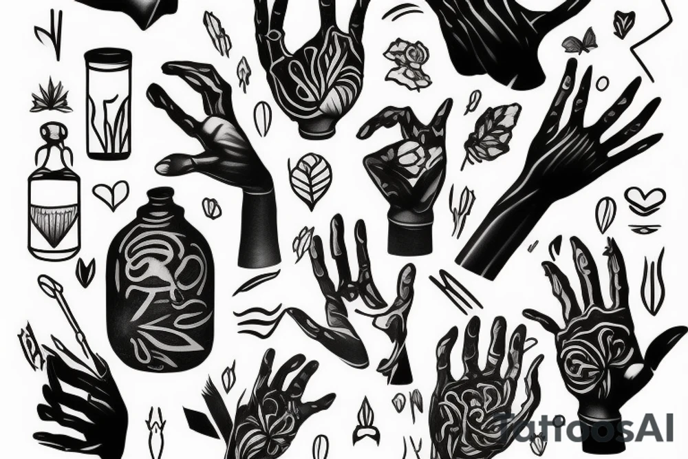 Hand growing out of a vase tattoo idea