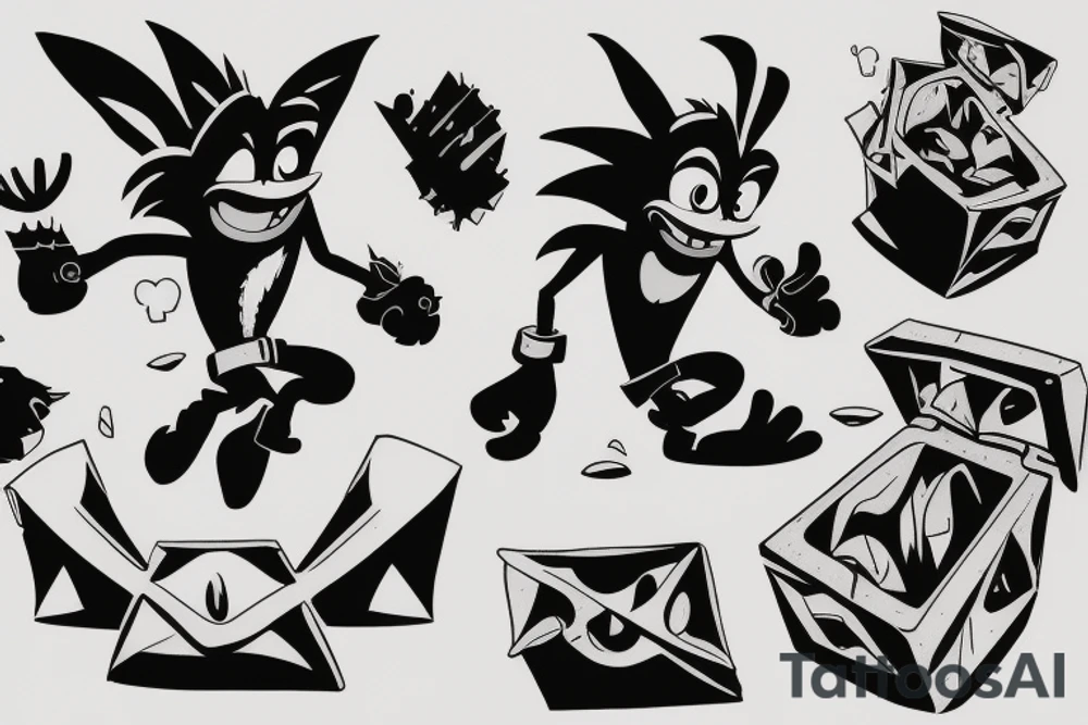 Crash bandicoot throwing trash tattoo idea