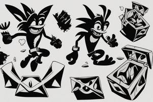 Crash bandicoot throwing trash tattoo idea