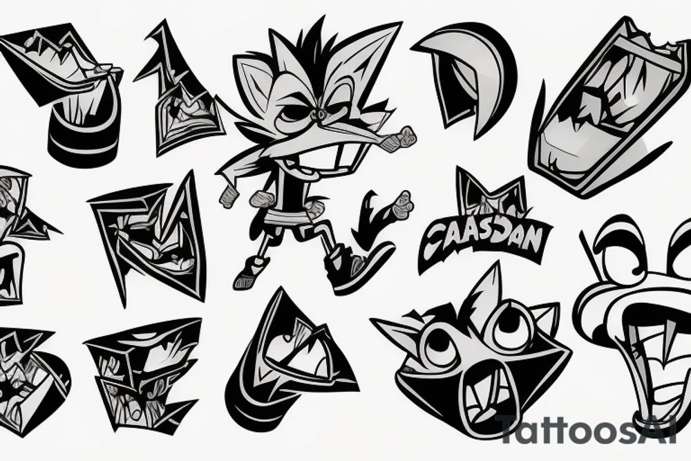 Crash bandicoot throwing trash tattoo idea