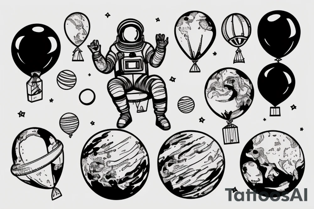 An astronaut sitting on a planet holding ballons tattoo idea An astronaut sitting on a planet holding ballons tattoo idea
