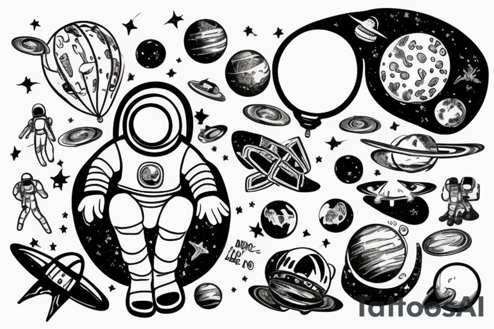 An astronaut sitting on a planet holding ballons tattoo idea An astronaut sitting on a planet holding ballons tattoo idea