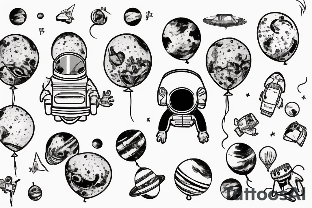 An astronaut sitting on a planet holding ballons tattoo idea An astronaut sitting on a planet holding ballons tattoo idea
