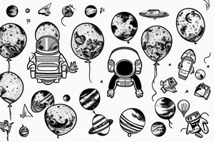 An astronaut sitting on a planet holding ballons tattoo idea