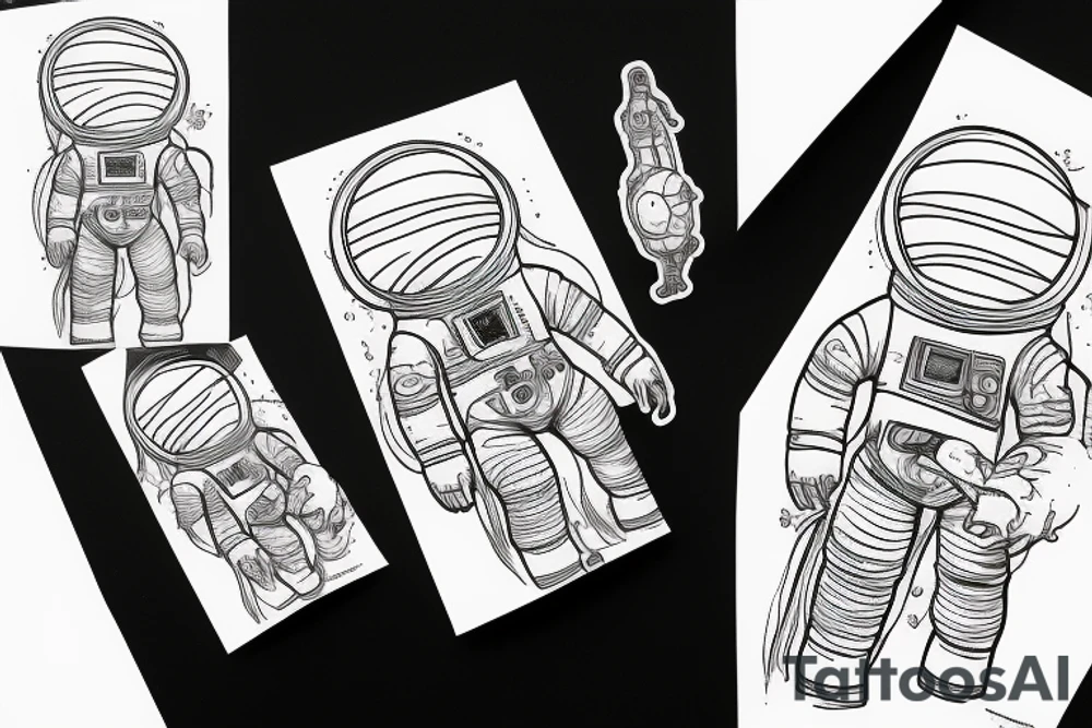 An astronaut sitting on a planet holding ballons tattoo idea