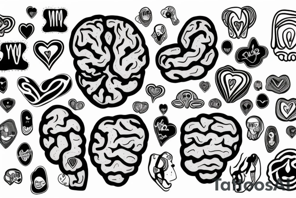 heart, brains, modern, black withe, balance, tattoo idea