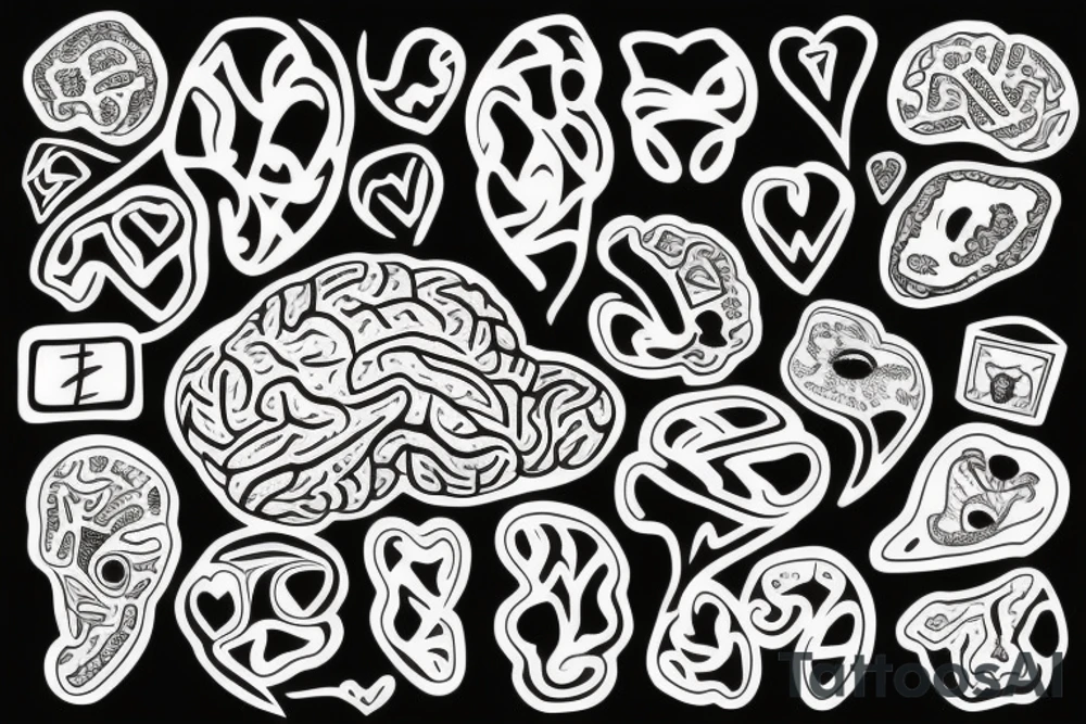 heart, brains, modern, black withe, balance, tattoo idea