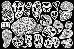 heart, brains, modern, black withe, balance, tattoo idea