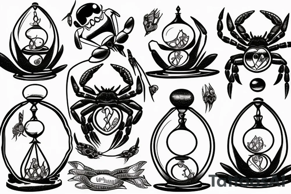a crab holding an hourglass tattoo idea