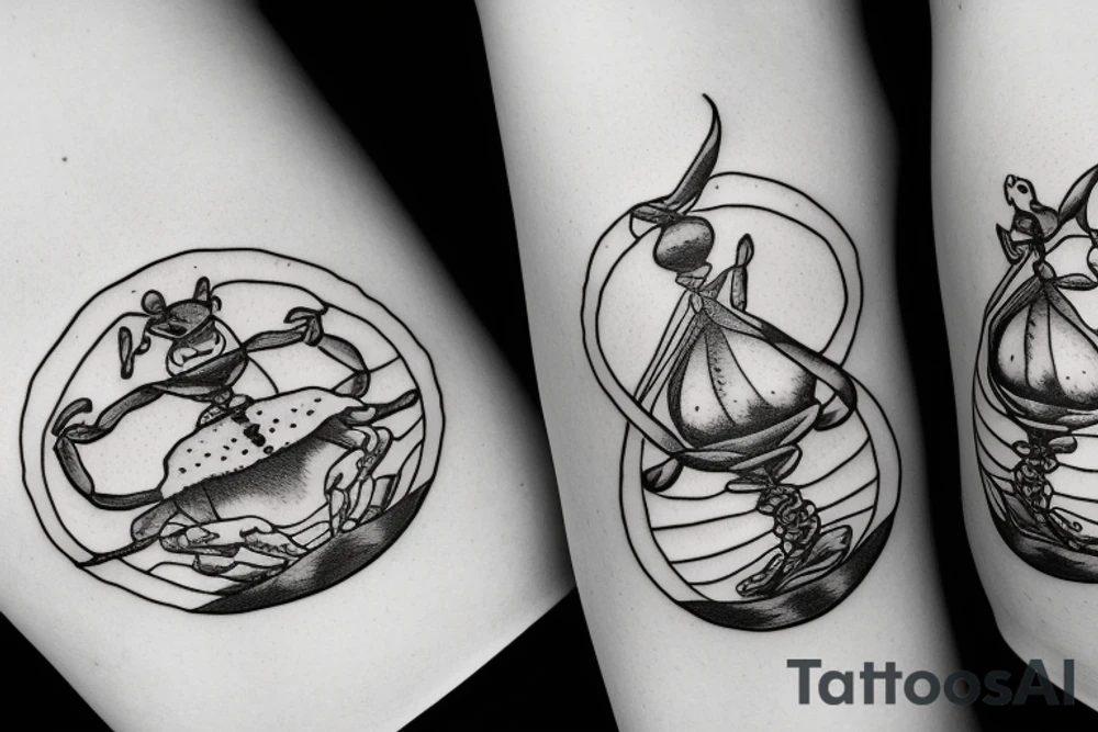 a crab holding an hourglass tattoo idea