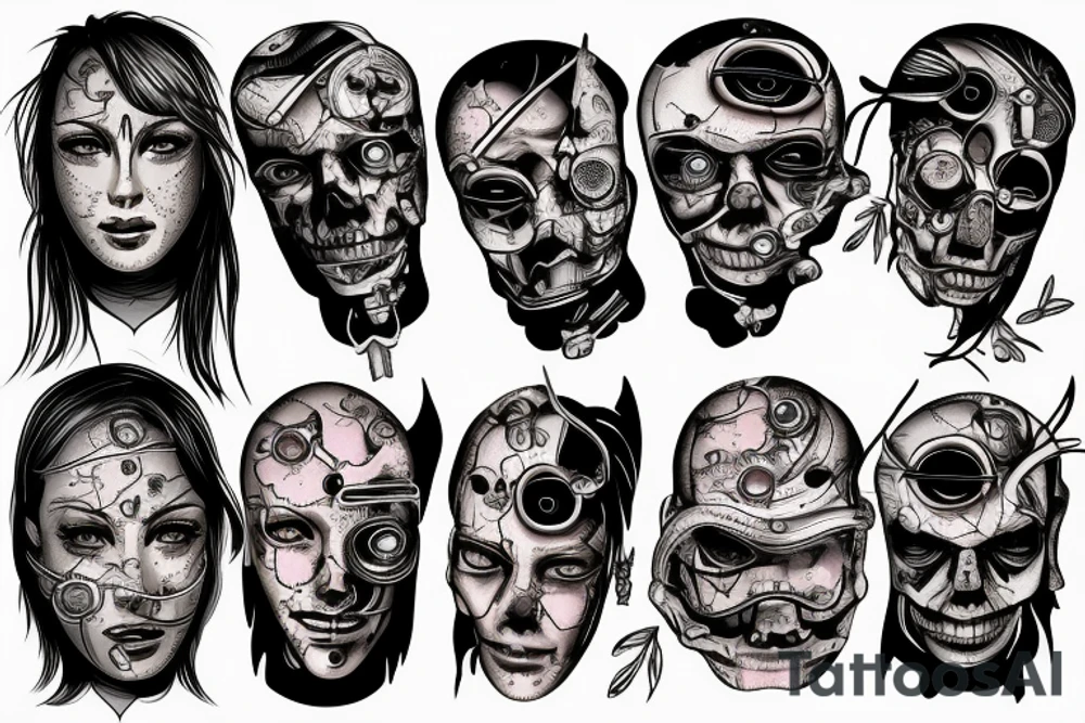 Torn skin with cybernetic implants tattoo idea