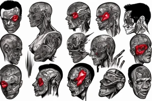 Torn skin with cybernetic implants tattoo idea