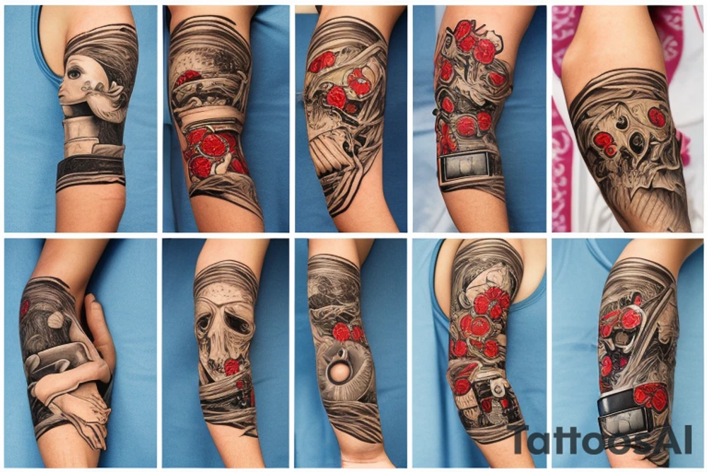 Torn arm skin with embedded computer components tattoo idea